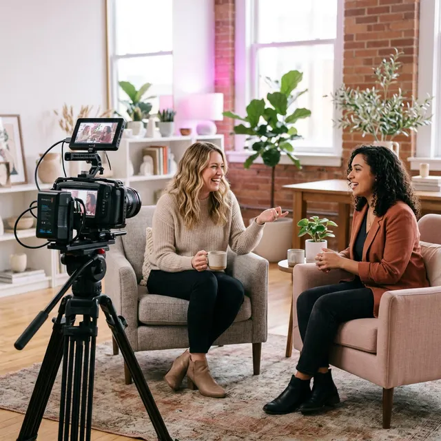 Two people filmed in a relaxed interview
