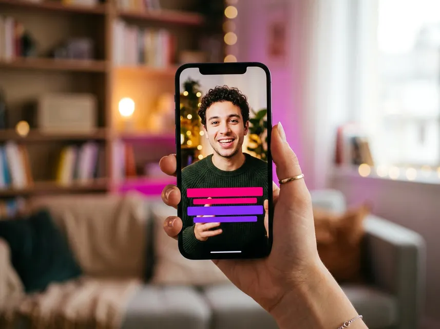 A phone playing a vertical clip with bold captions