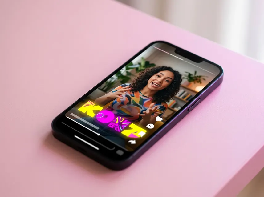 A phone showing a clip with word-highlighted captions